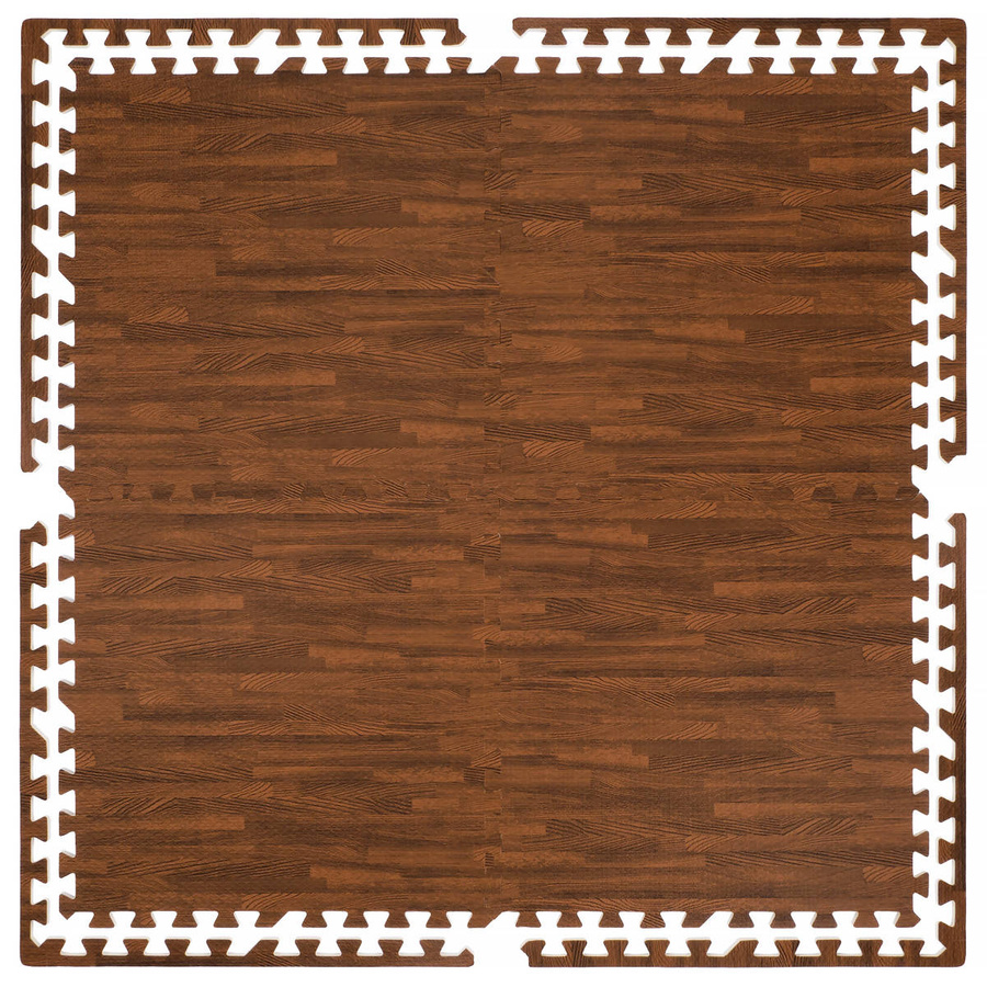 Wood-look foam floor mat 1cm (60x60cm) - Dark Wood